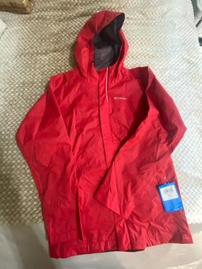 Columbia Bright Red Youth Hooded Rain Jacket